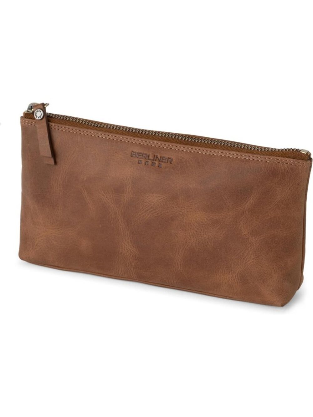 Vintage Full Grain Leather Makeup Bag for Women - Stylish Brown Organizer